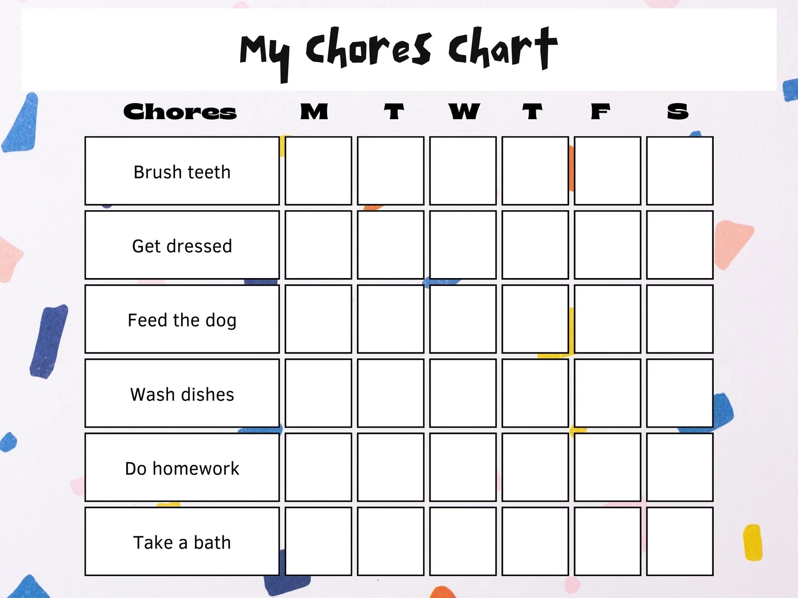 Chore Chart Template Printable