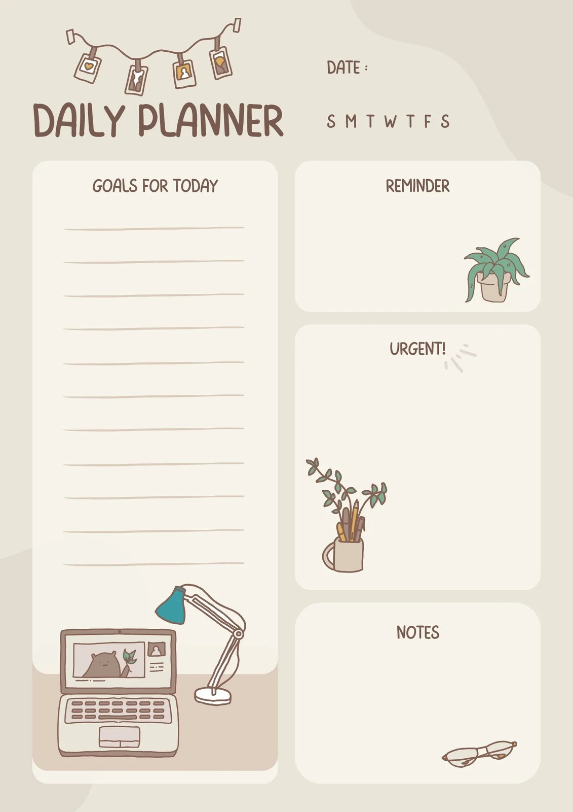 Printable Daily Planner Notes At Bottom