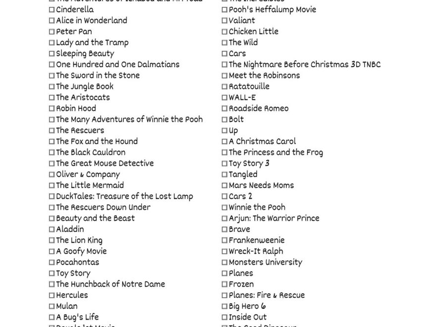 Free Disney Movies List Of 500 Films On Printable Checklists