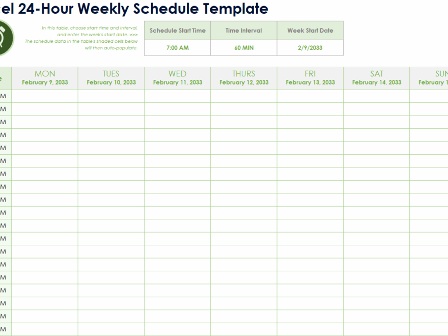 Free Excel Hourly Schedule Templates Editable Printable
