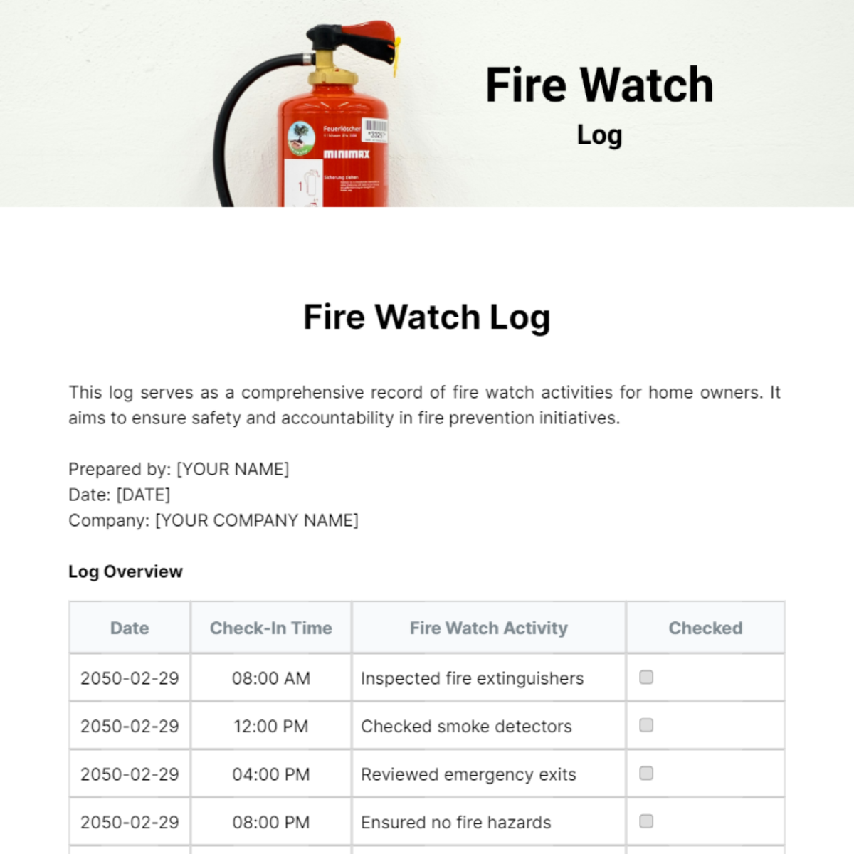 Free Fire Watch Log Template To Edit Online