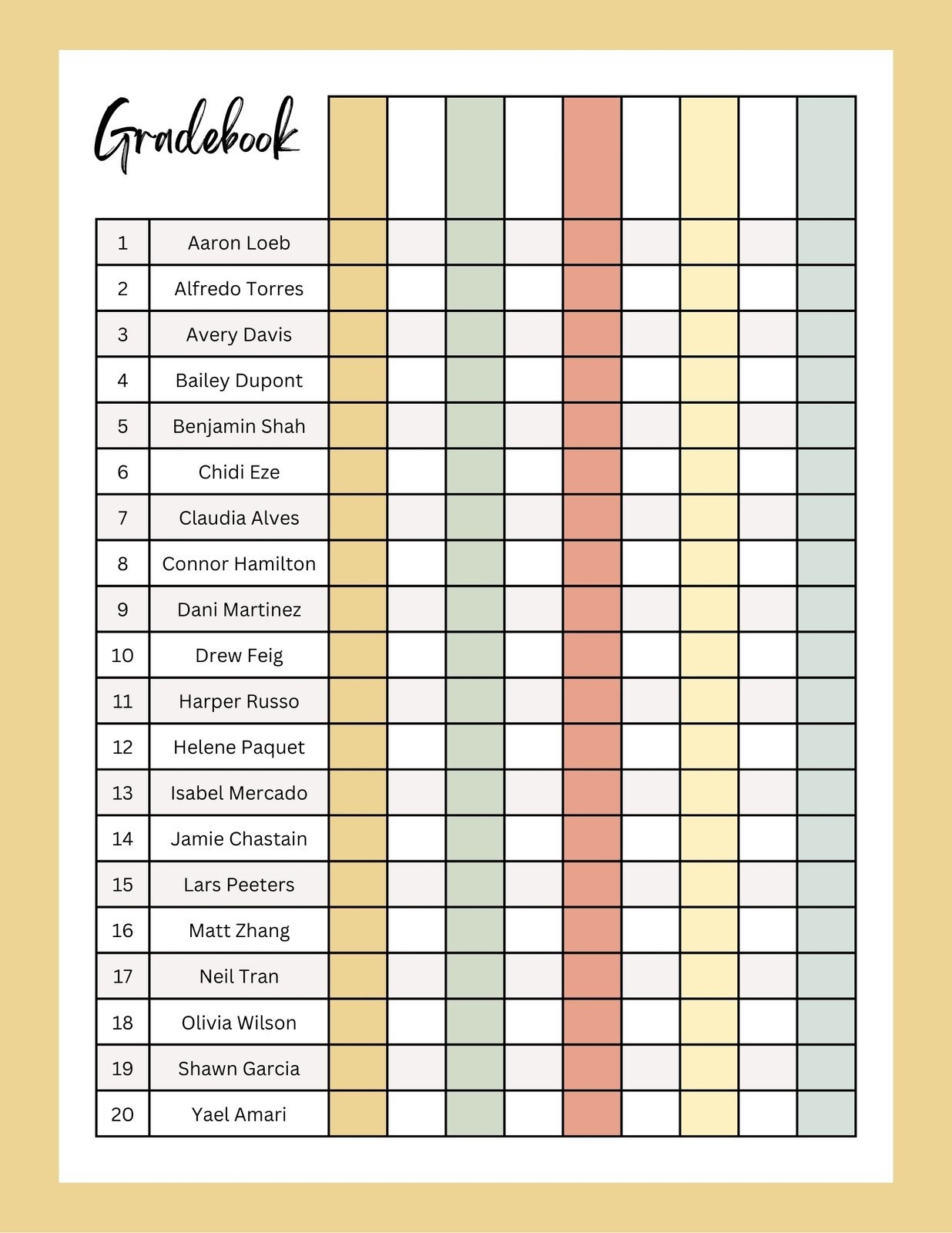 Free Teacher Grading Chart Printable