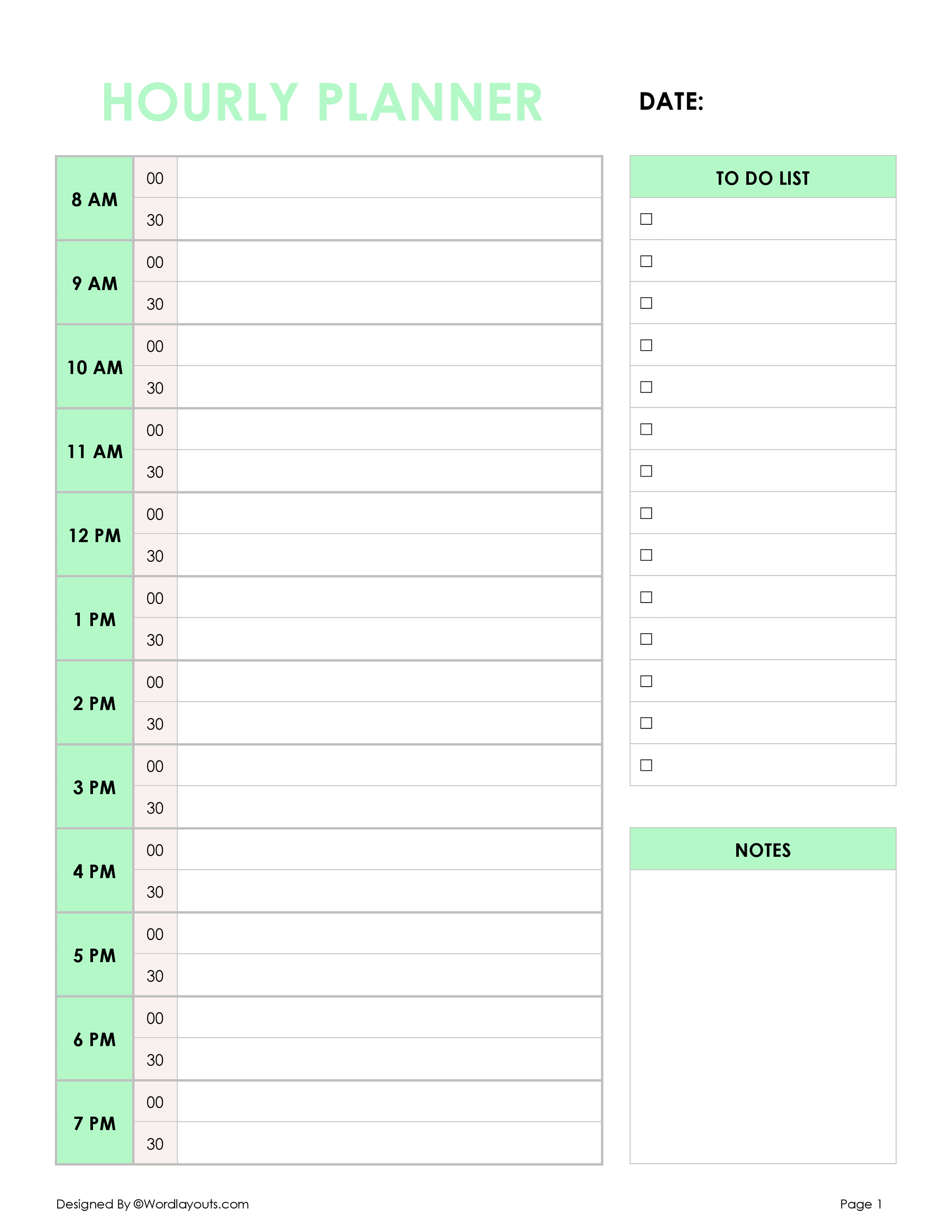 Daily Hourly Planner Free Printable