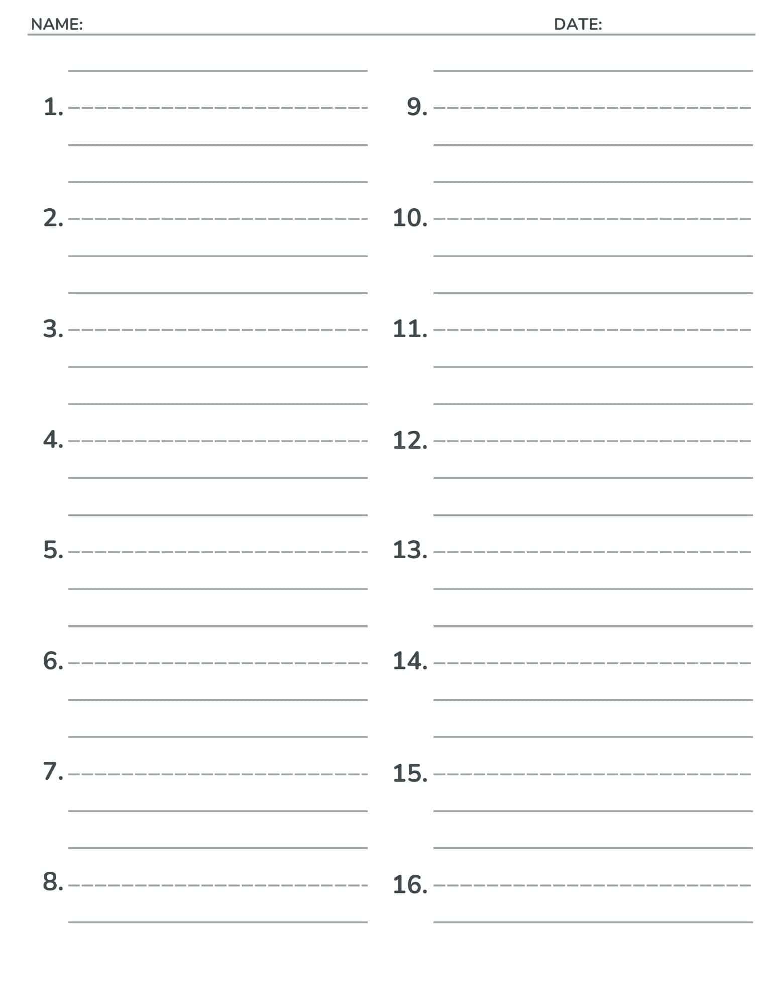 Printable Numbers Lists 1-25 Printable Numbers Lists 1-25