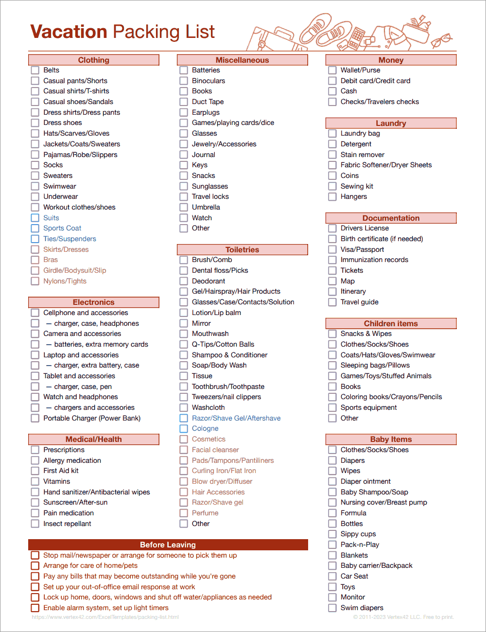 Free Printable Travel Packing List