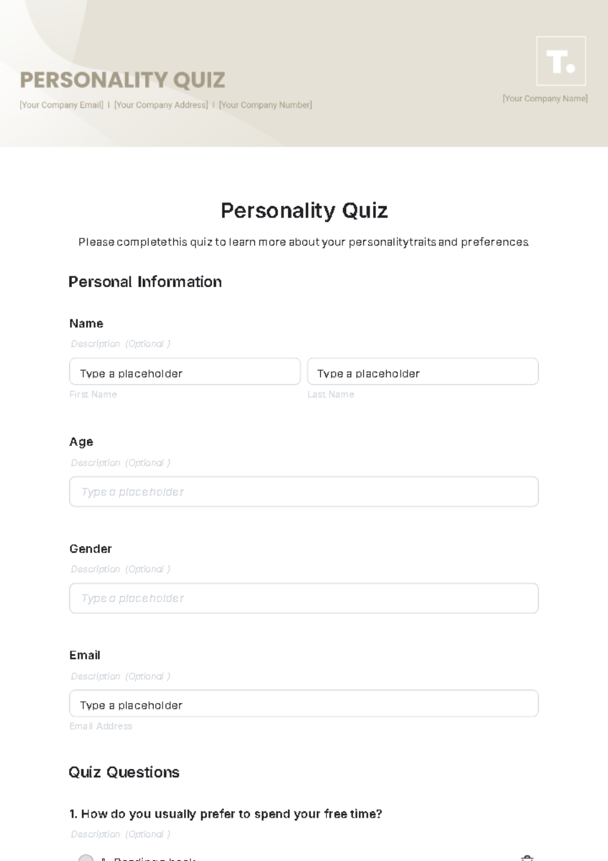 Personality Quiz Builder Printable Personality Quiz Builder Printable