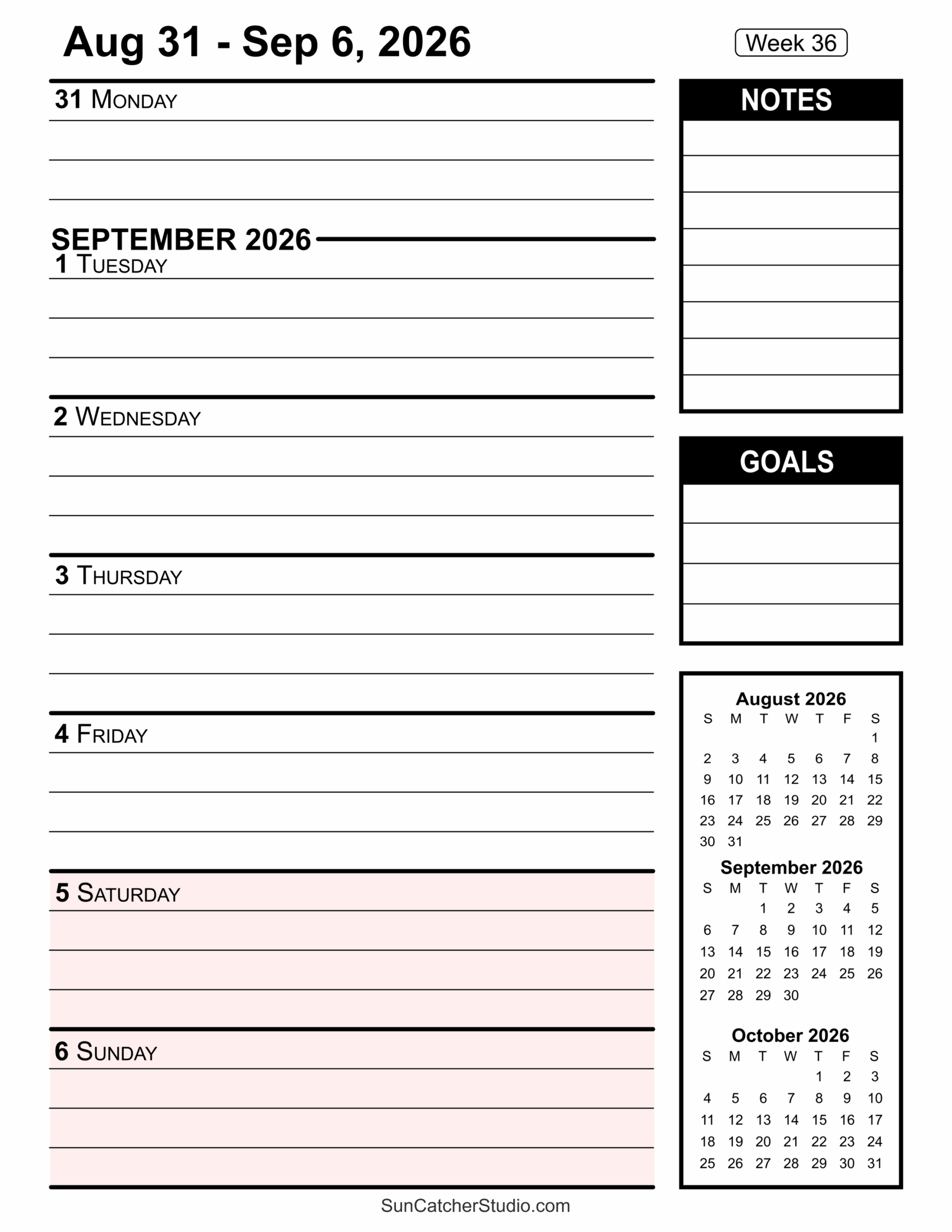 College Student Printable Planner 2026 2027