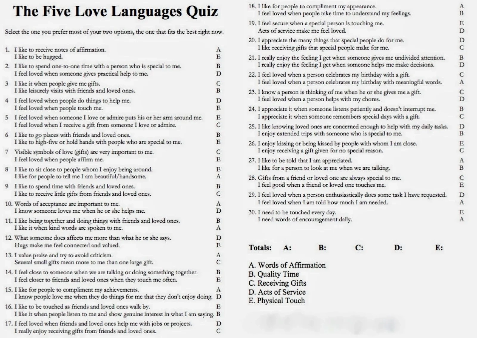 Free Printable 5 Love Languages Quiz Printable Party Favors