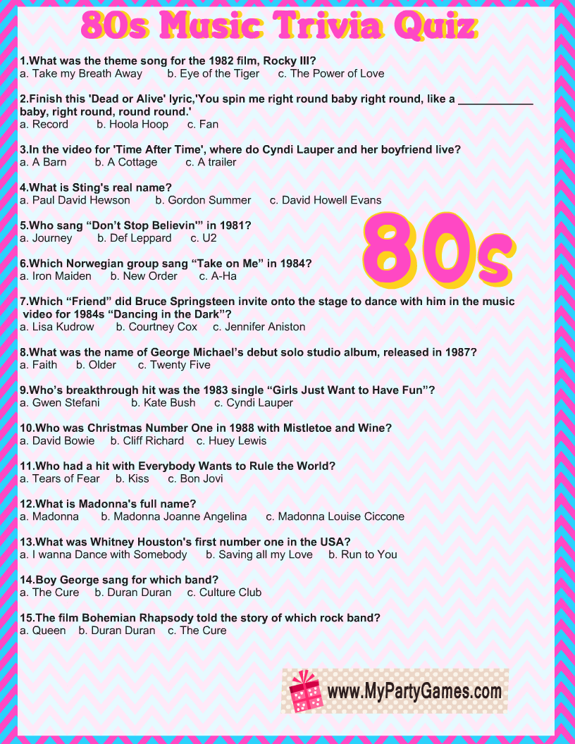 Free Printable Music Trivia