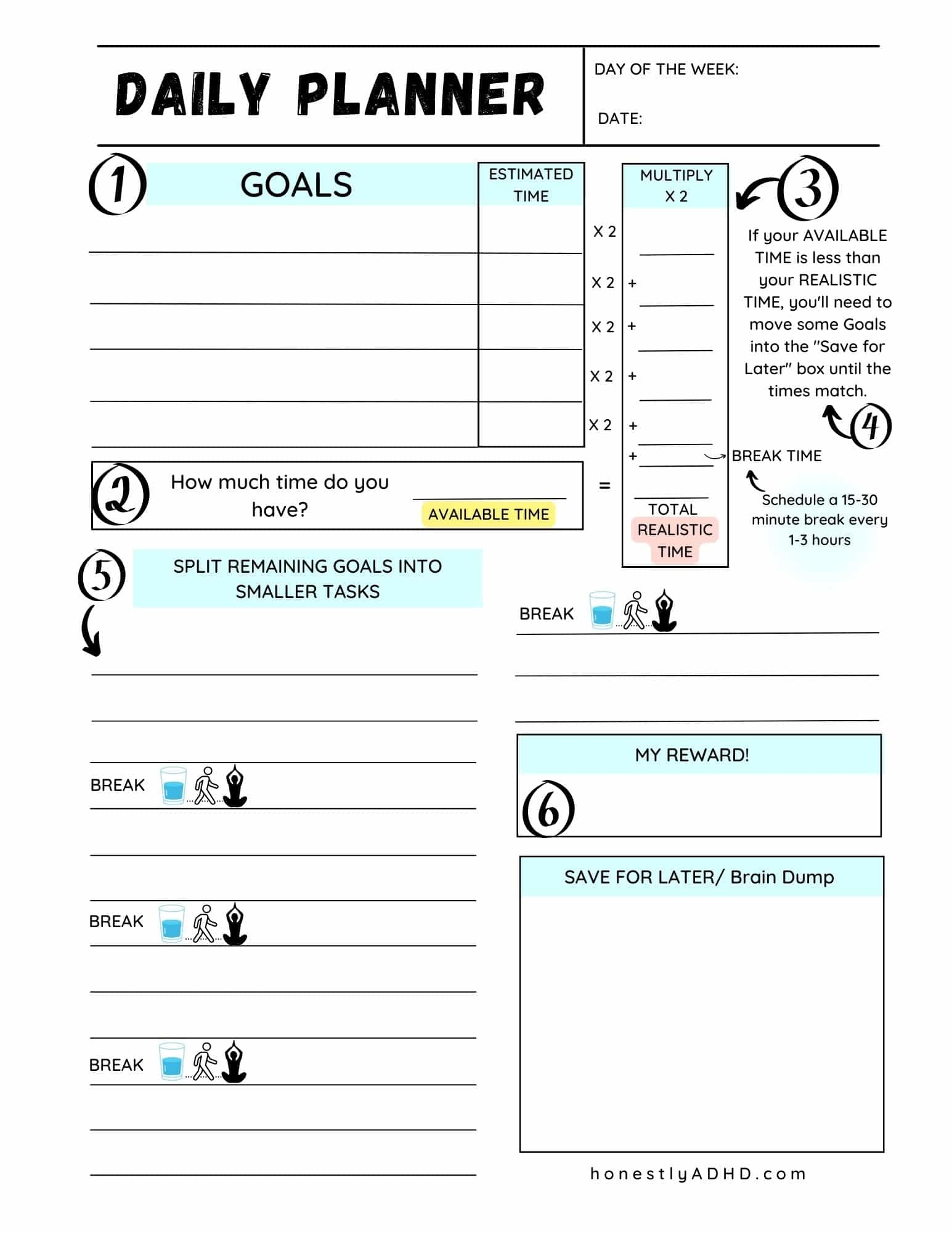 Printable Planner Page For Adhd Student