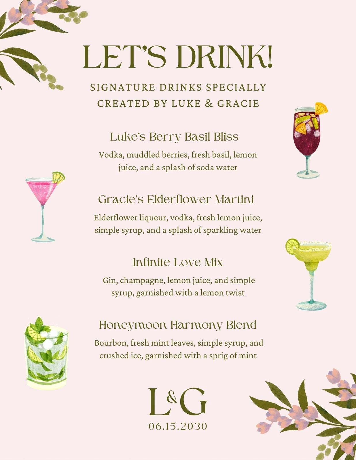 Classic Cocktail List Printable