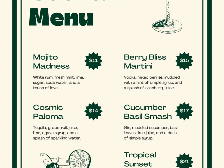 Free Printable And Customizable Cocktail Menu Templates Canva