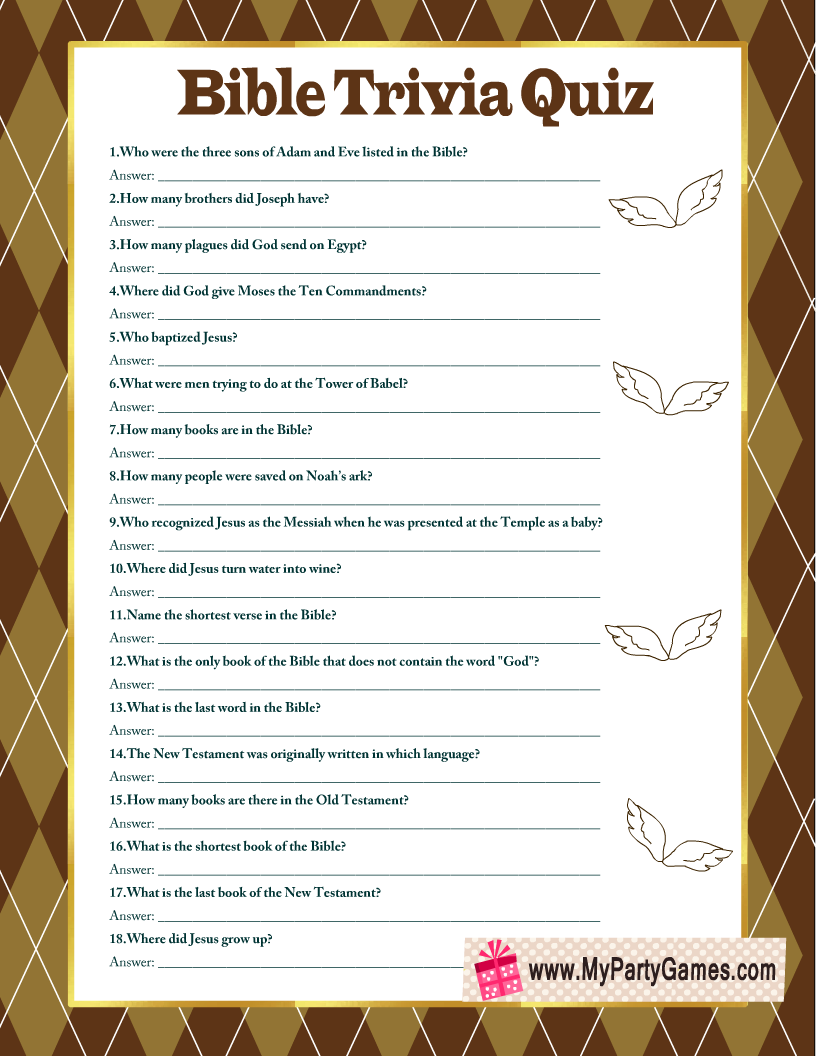 Bible Quizzes And Answers Printable