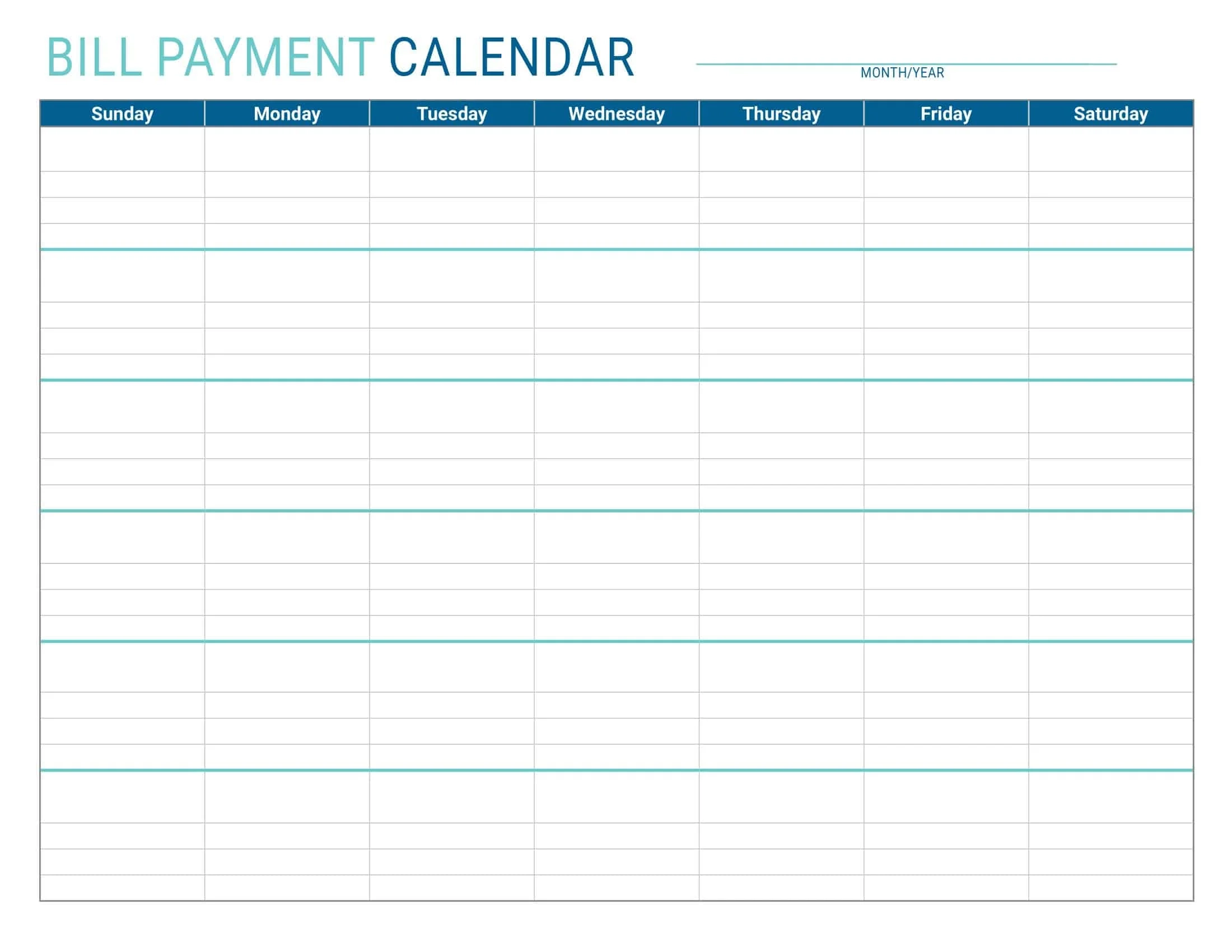 Bill Payment Schedule Printable