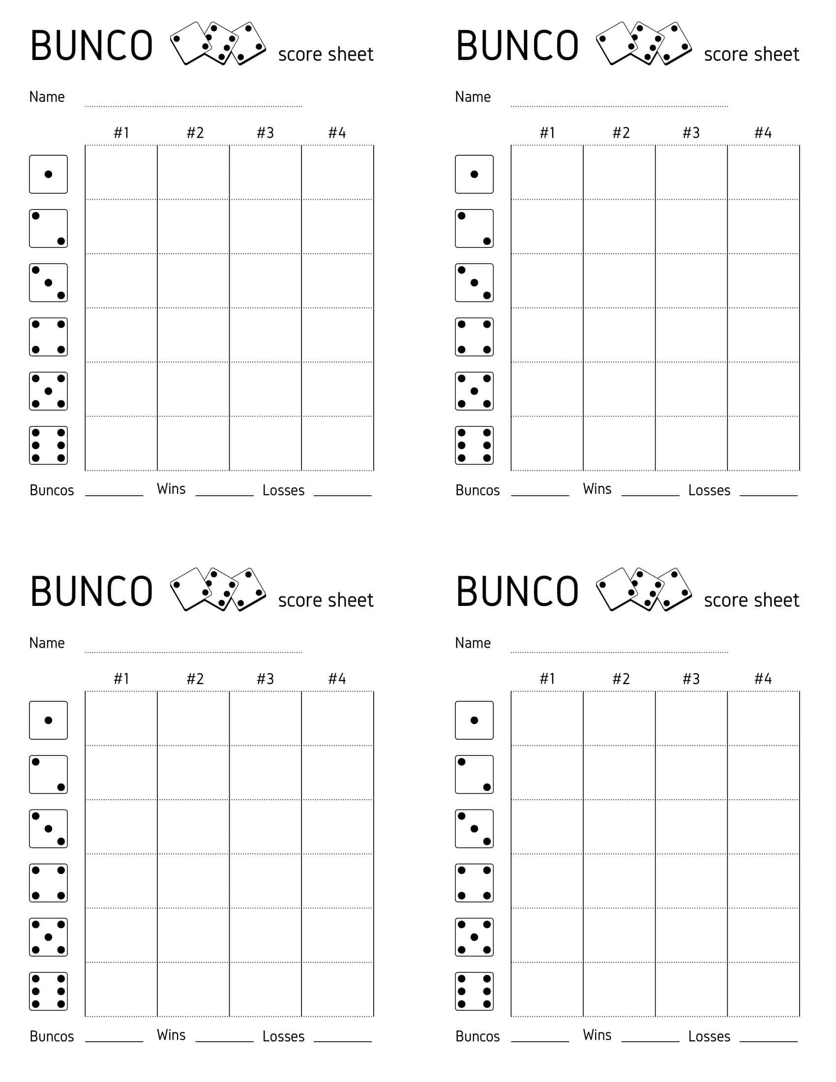 Free Printable Bunco Score Sheets