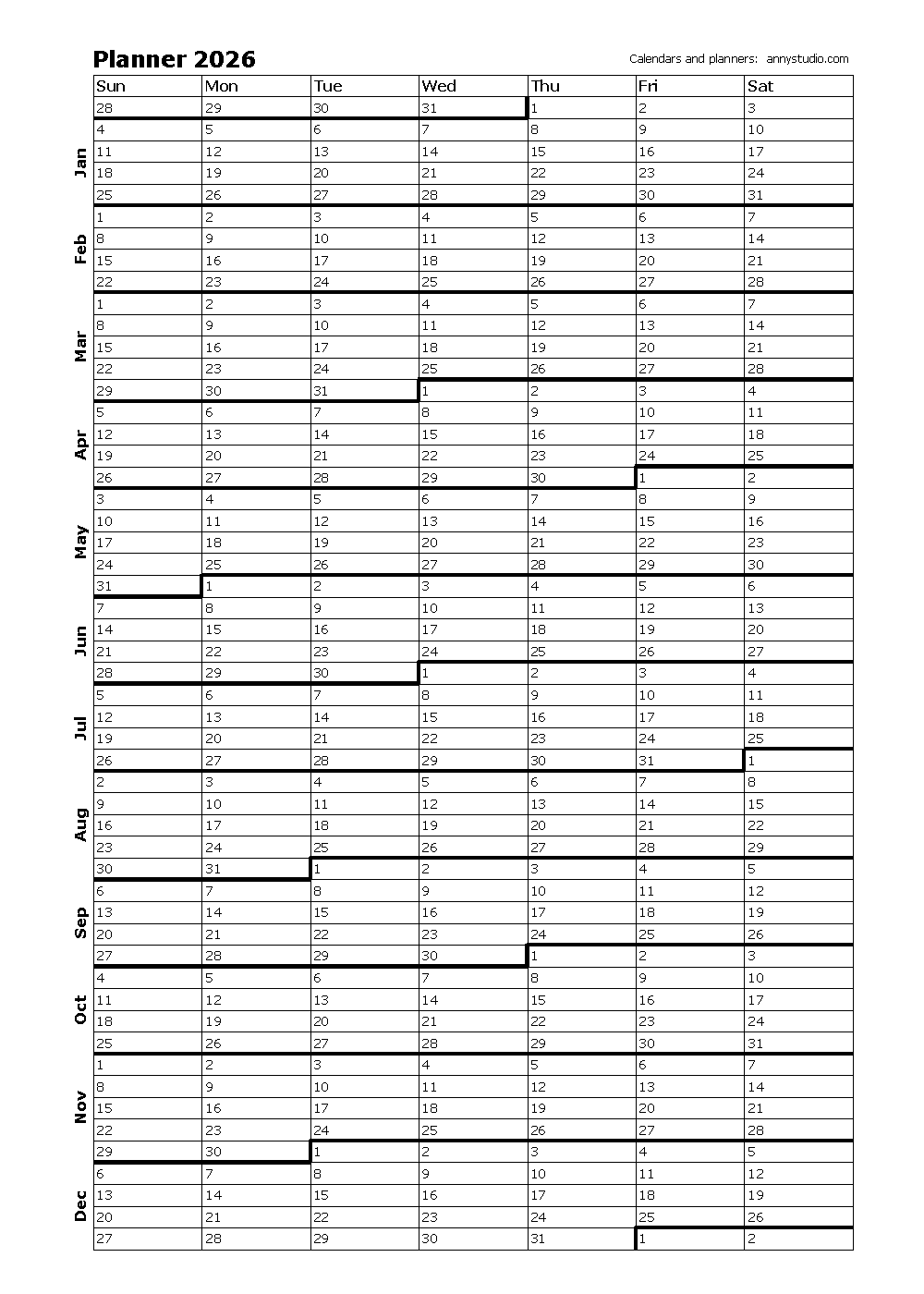 Free Printable Calendar 2026 Year Planner