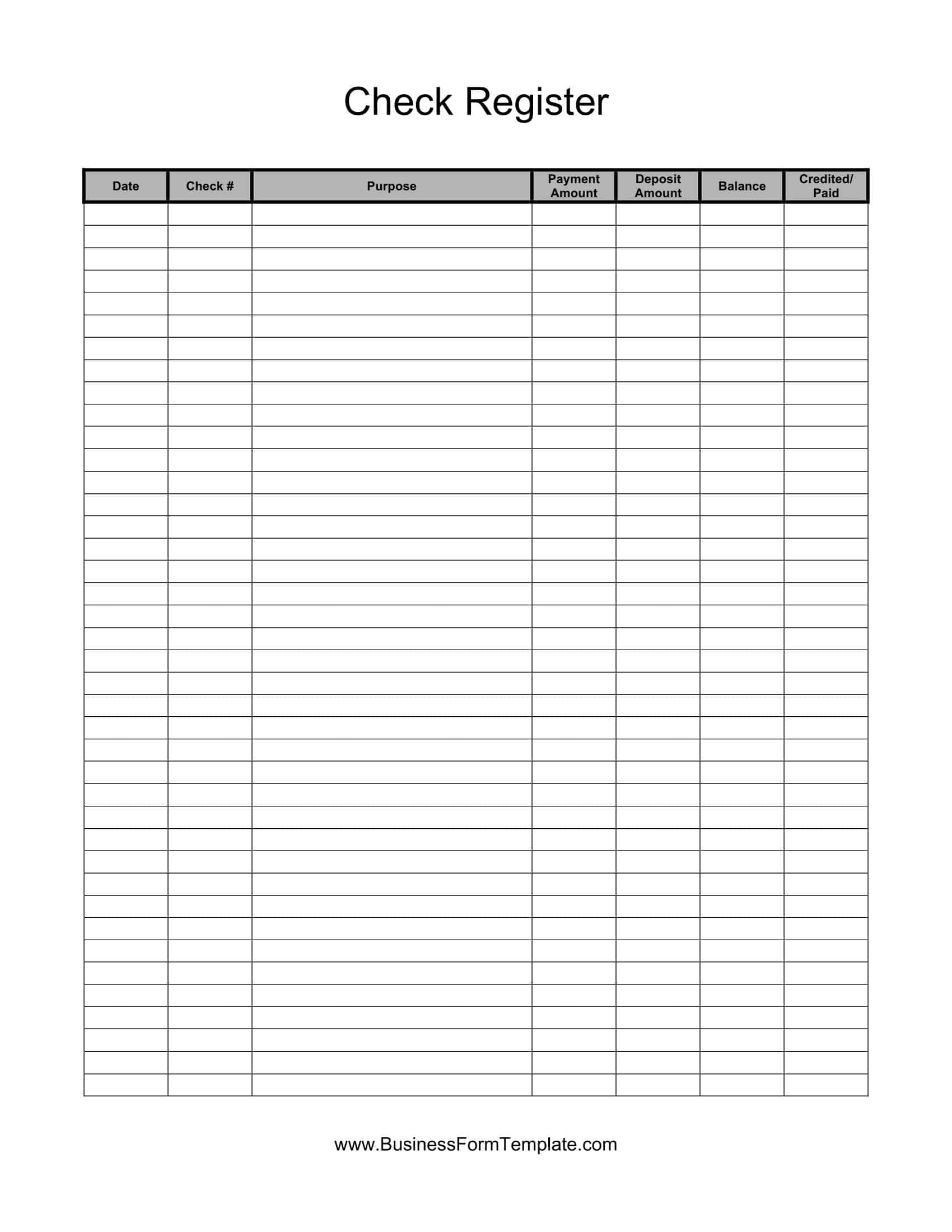 Free Printable Checkbook Register Templates PDF Excel 