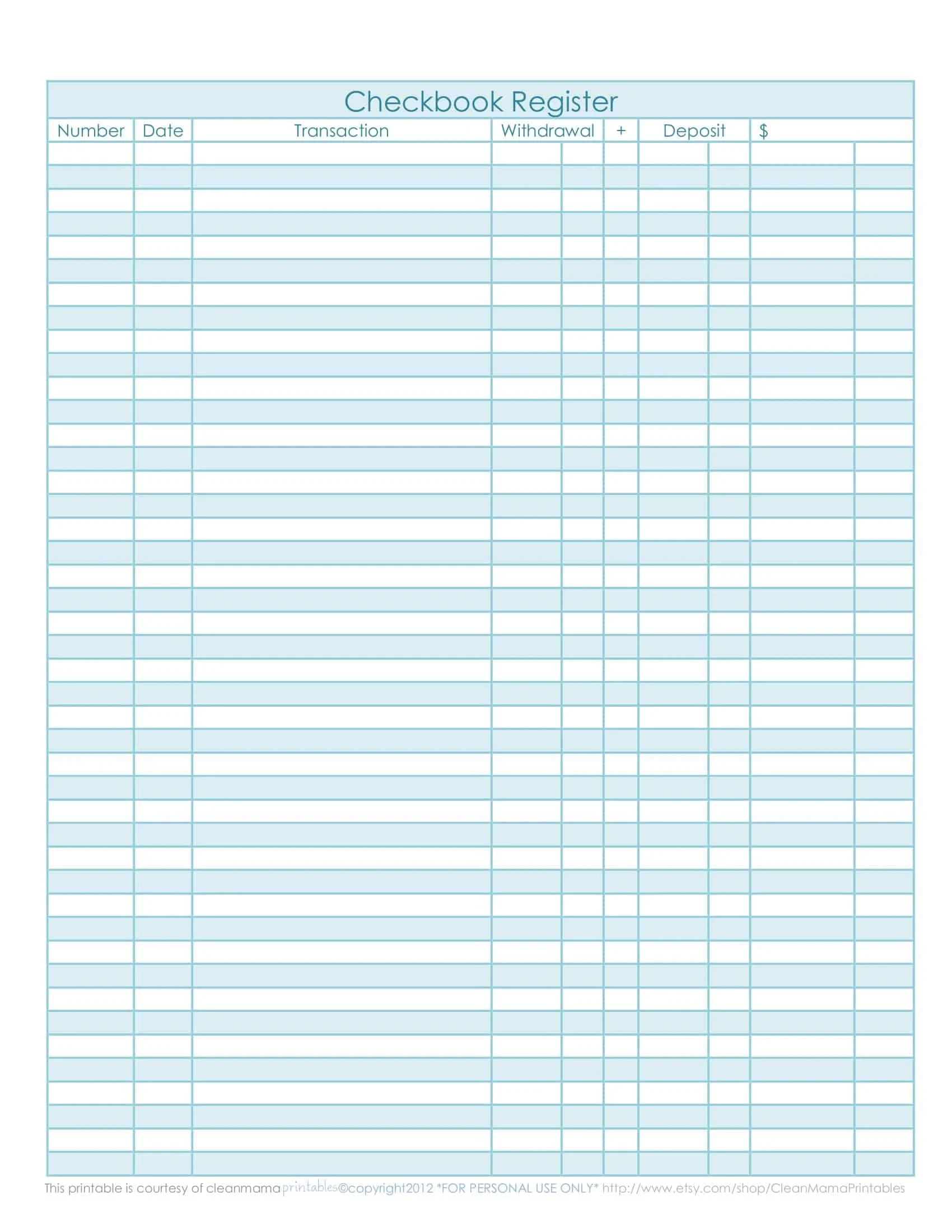 Checkbook Balance Sheets Printable