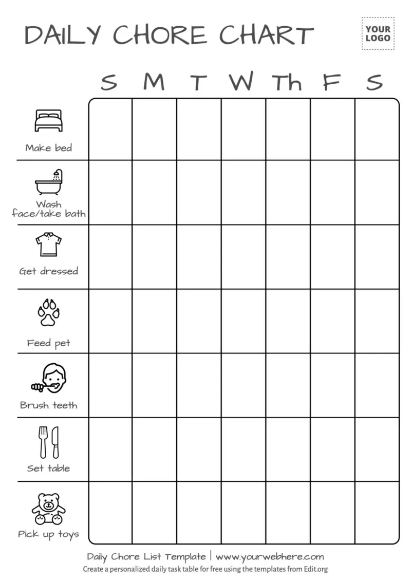 Blank Printable Chore Charts With Pictures