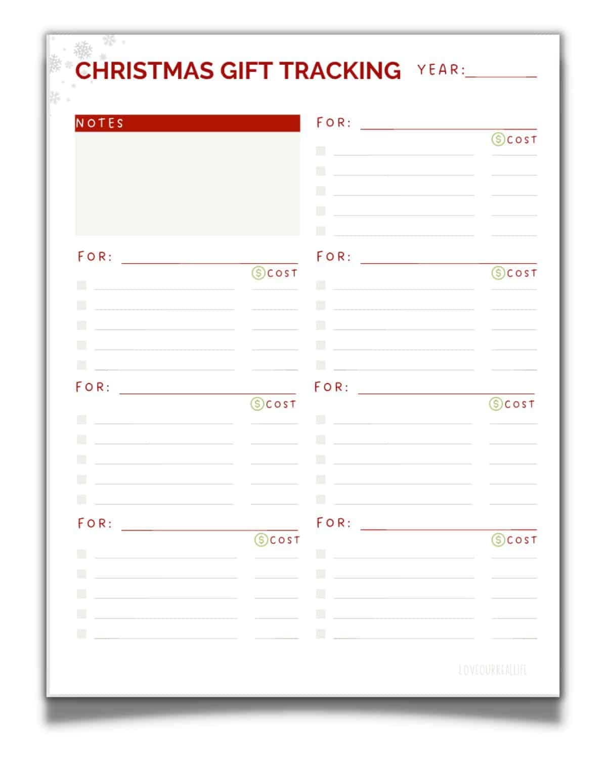 Christmas Gift List Printable Free