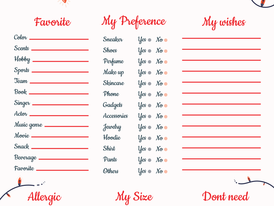 Free Printable Christmas Wish List Templates