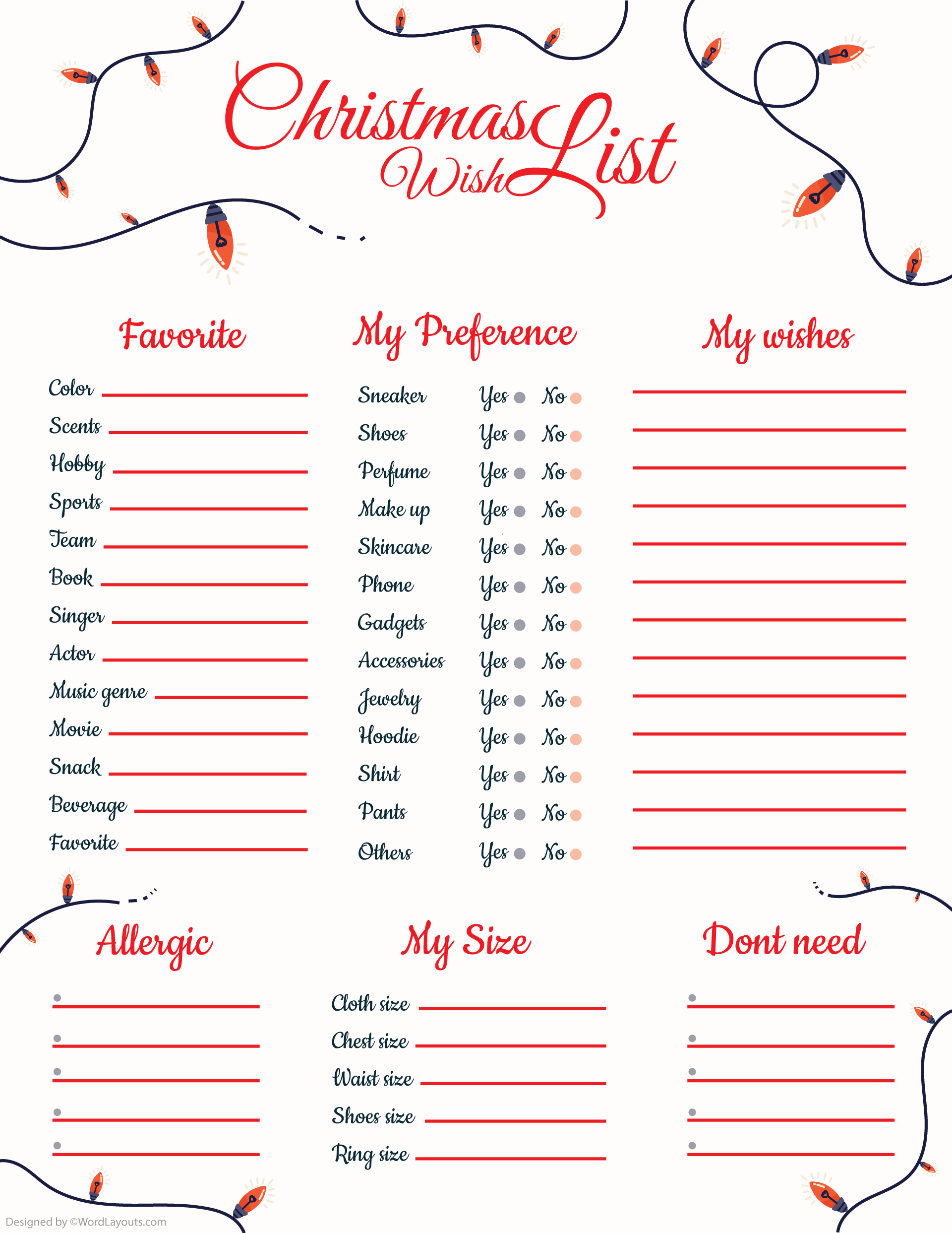 Free Printable Christmas Wish List Templates
