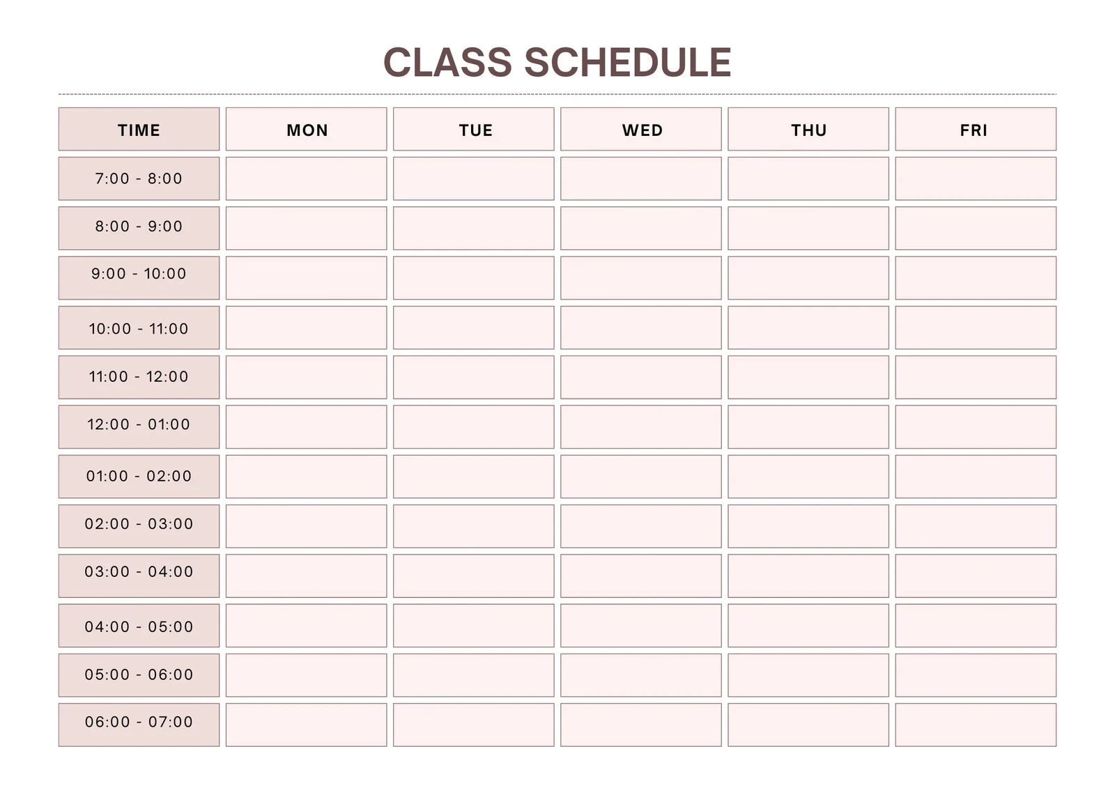 Printable Schedule With Times
