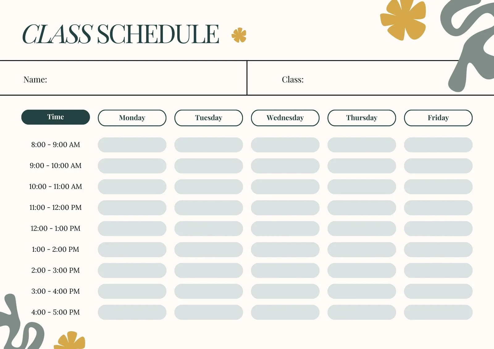 Free Printable School Schedule Flower Template
