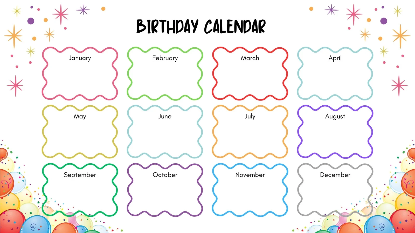 Monthly Birthday Chart Printable Monthly Birthday Chart Printable