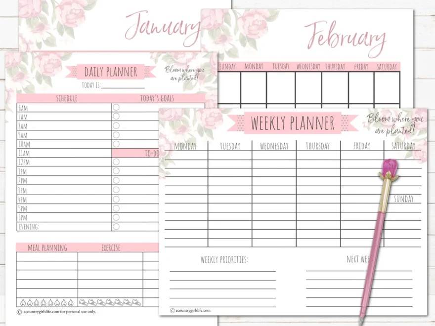 FREE Printable Daily Planner FREE Matching Monthly Weekly Calendars A Country Girl s Life