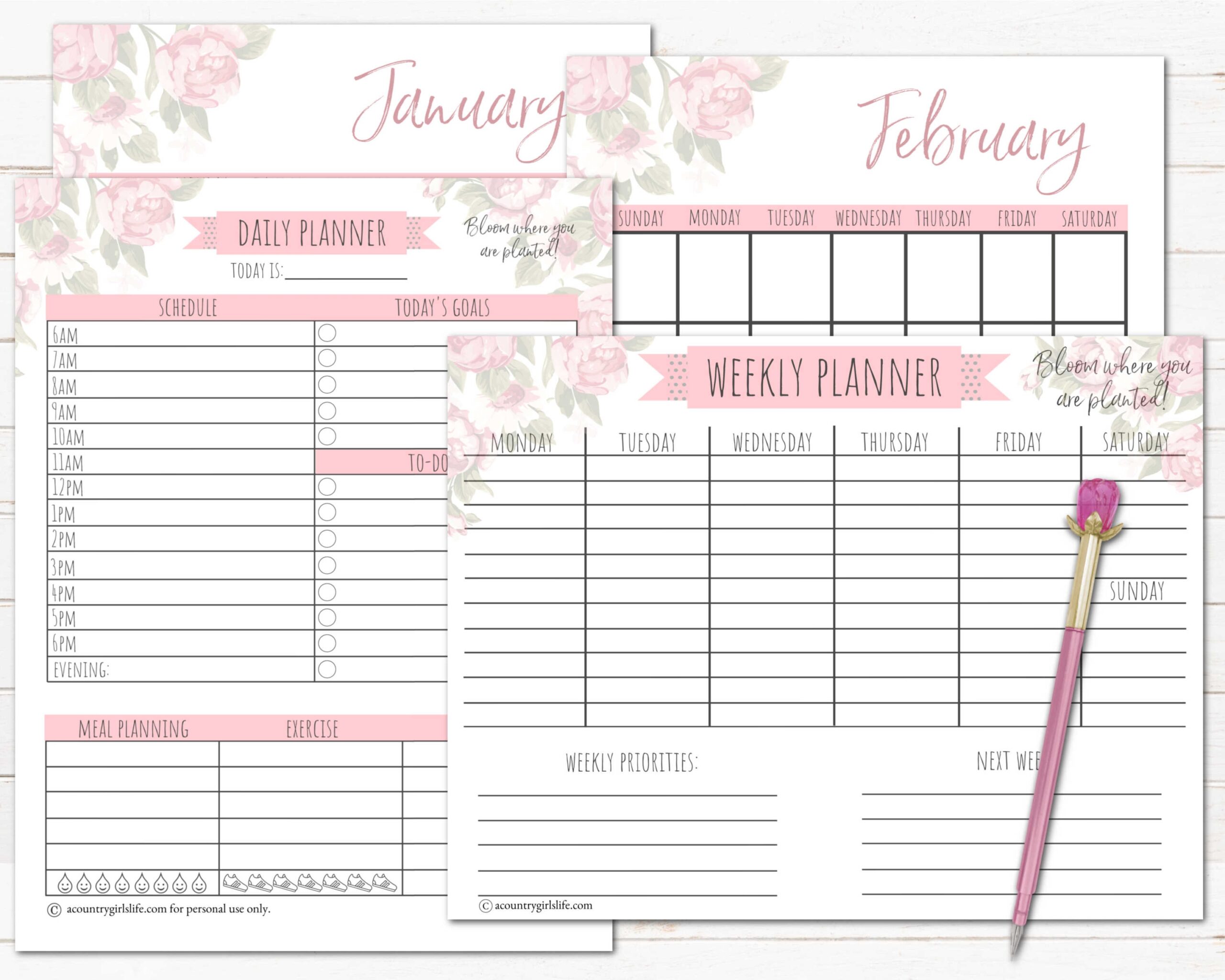 FREE Printable Daily Planner FREE Matching Monthly Weekly Calendars A Country Girl s Life