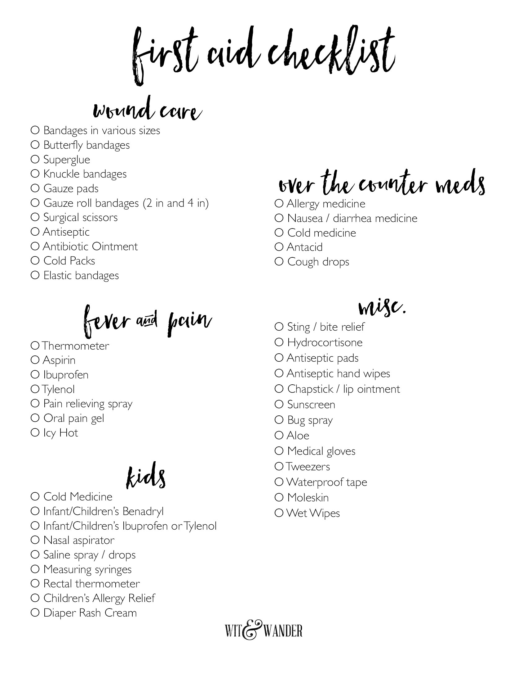 Free Printable First Aid Kit Checklist Our Handcrafted Life