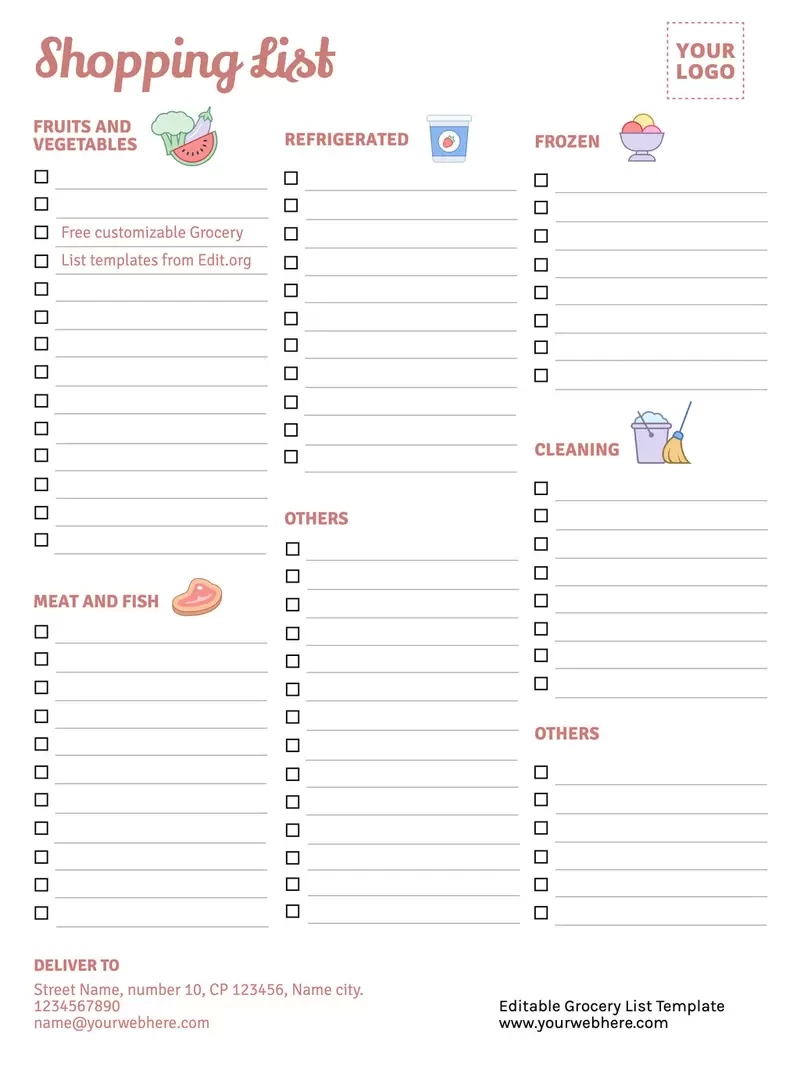 Grocery List Template Printable