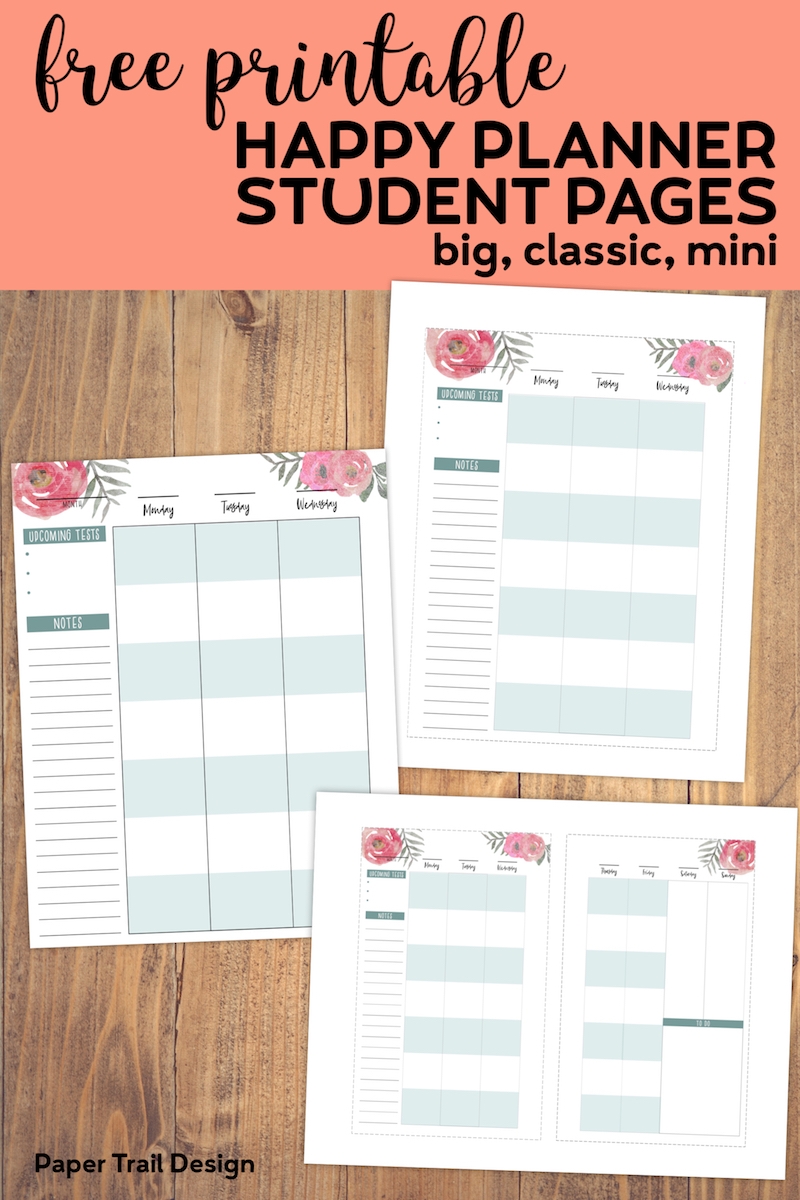 Free Printable Happy Planner Student Pages Paper Trail Design