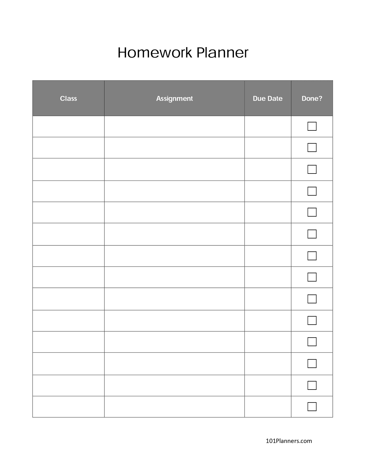 Free Printable Weekly Homework Sheets