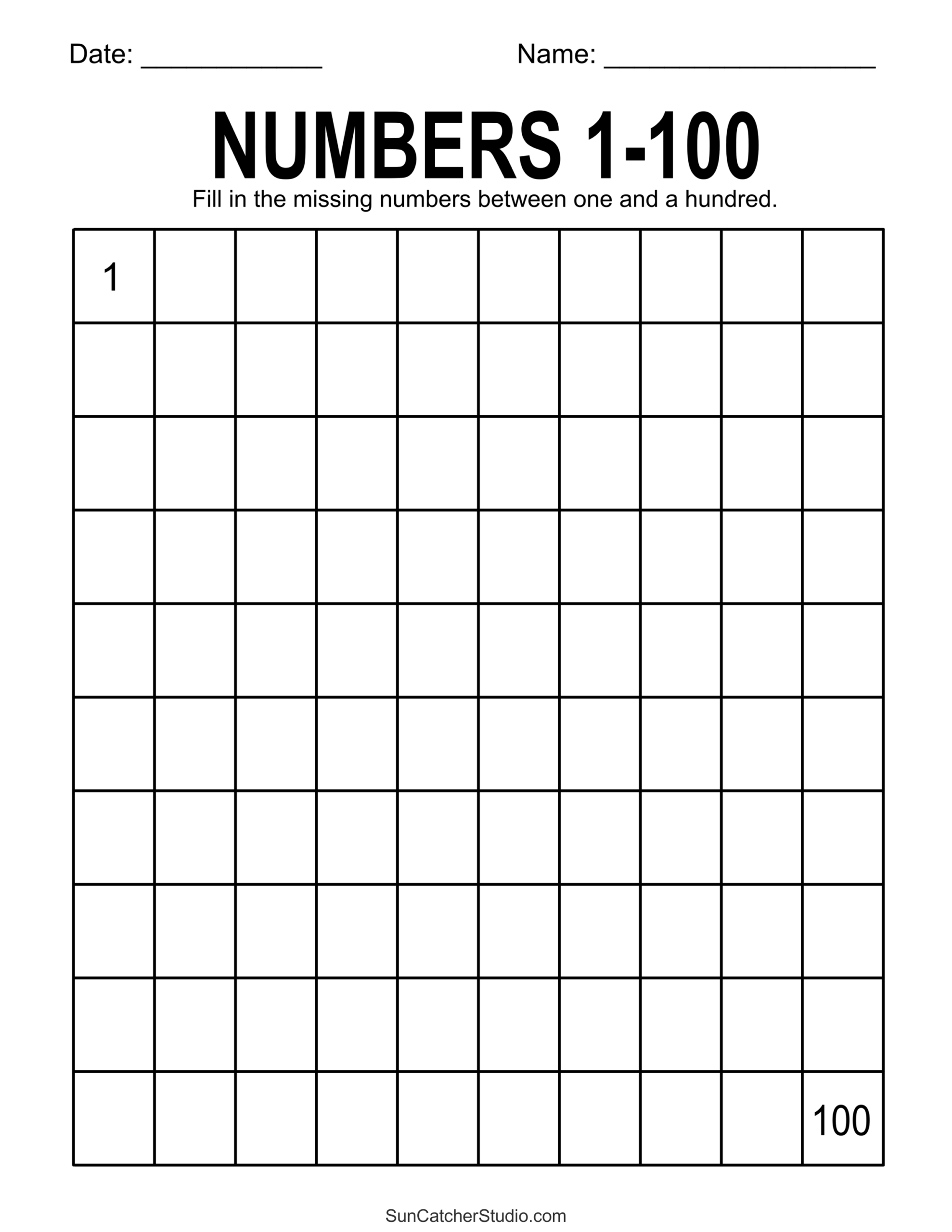 Blank 100s Chart Free Printable