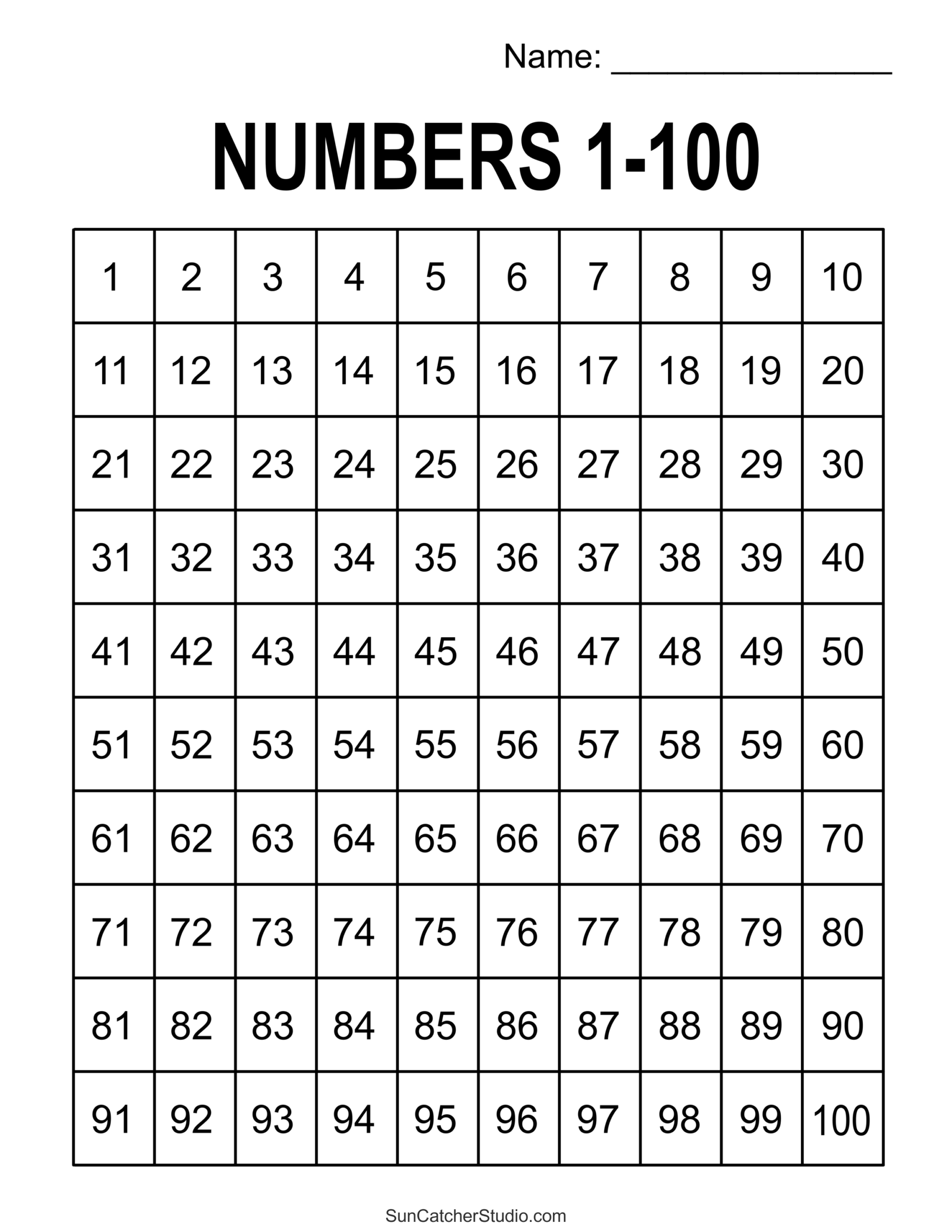 Hundreds Chart Printable Hundreds Chart