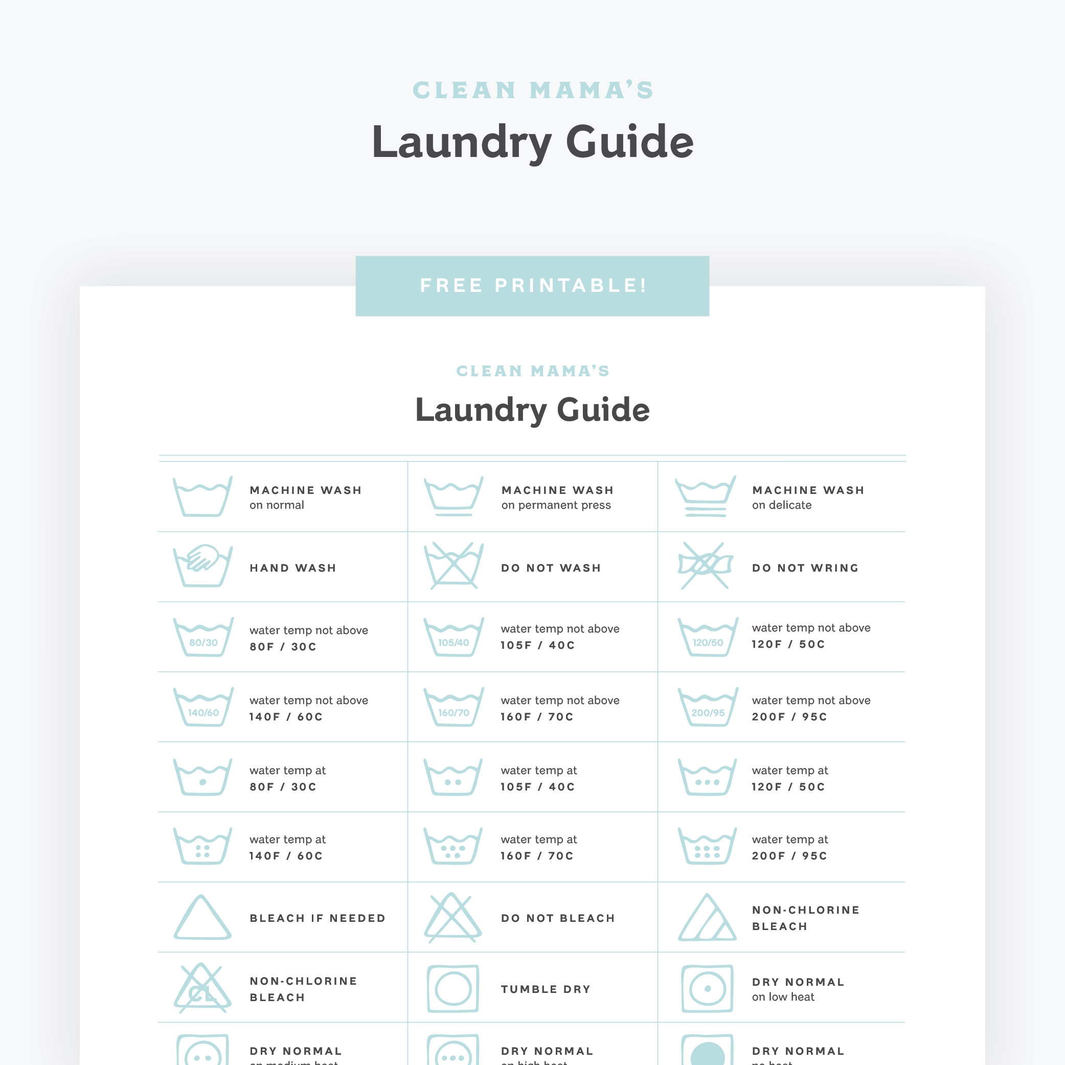 Laundry Symbols Guide Printable