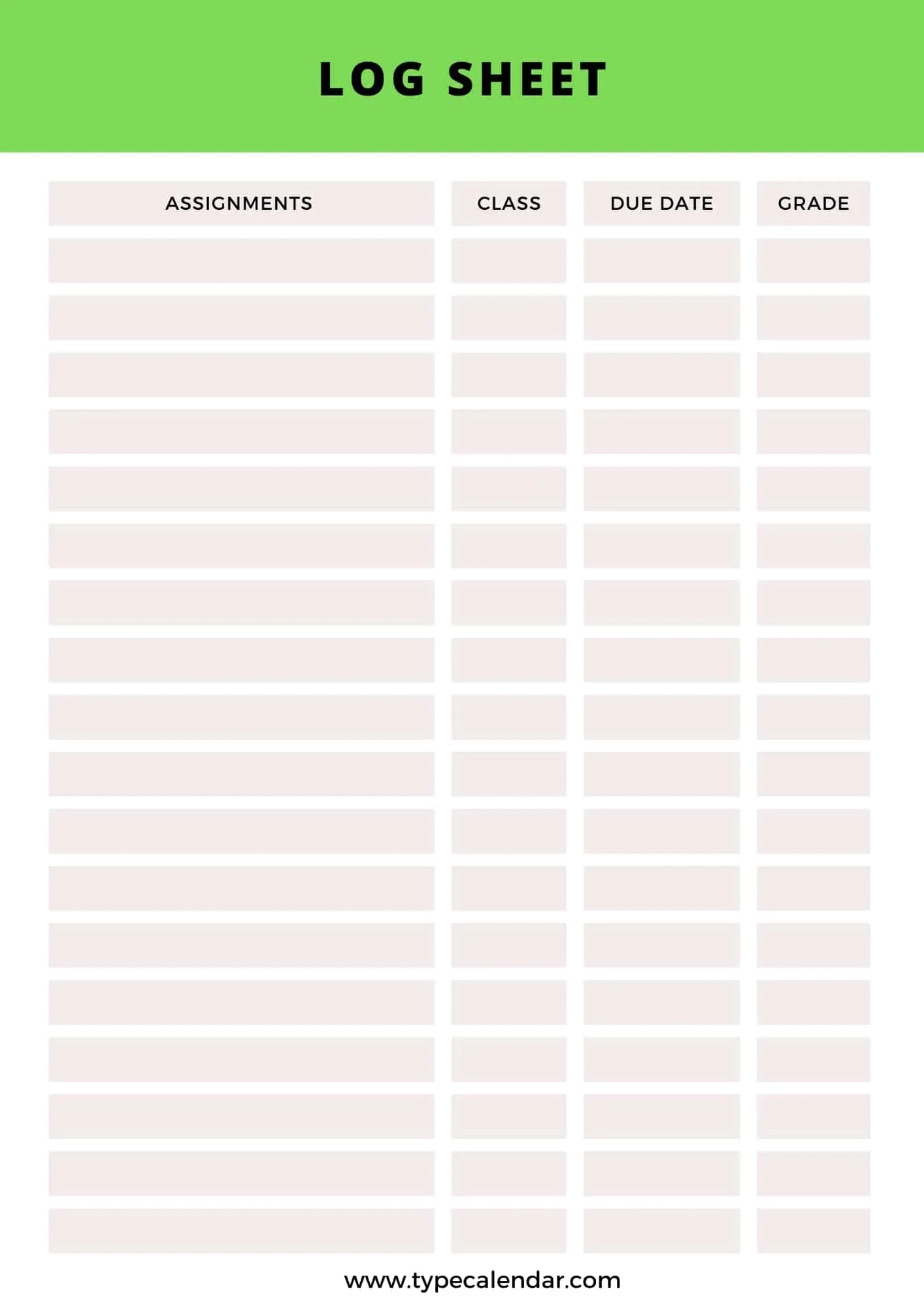 Printable Log Sheet Template