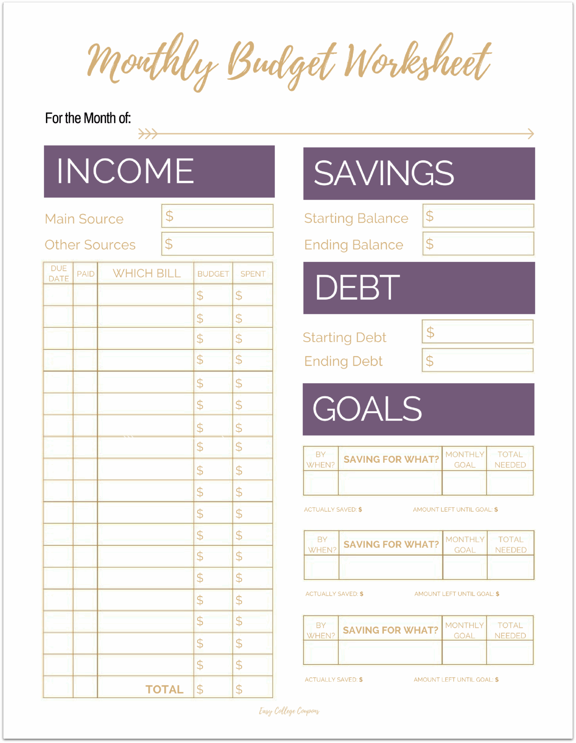 Free Printable Monthly Budget Template