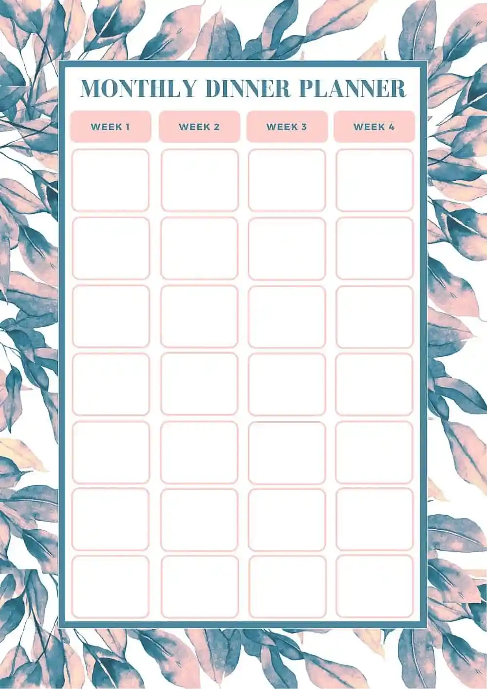 Free Printable Monthly Meal Planner Template