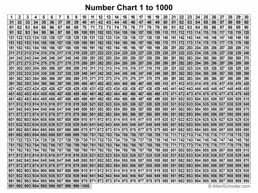 Free Printable Number Chart 1 To 1000 PDF Alien Schooler