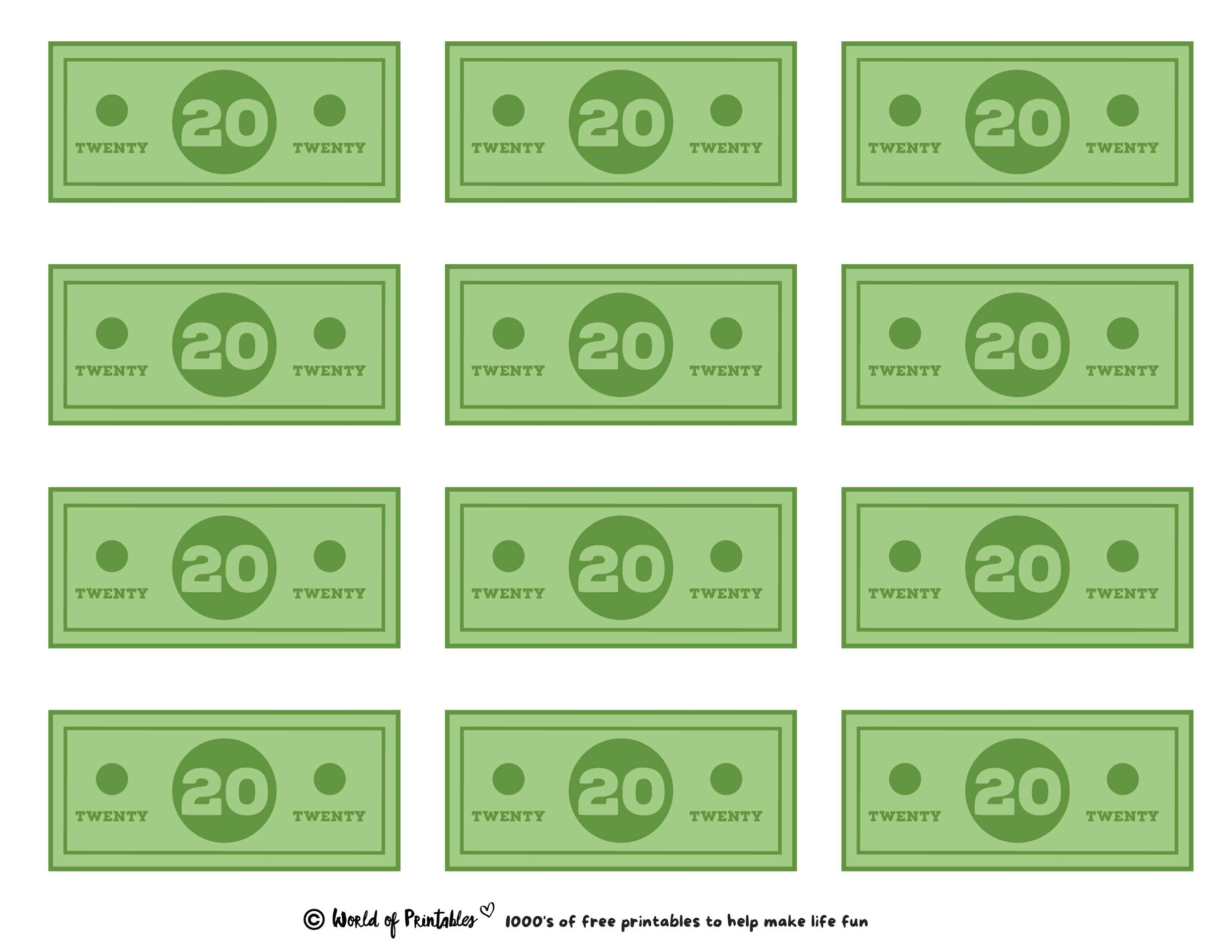 Free Printable Play Money Sheets