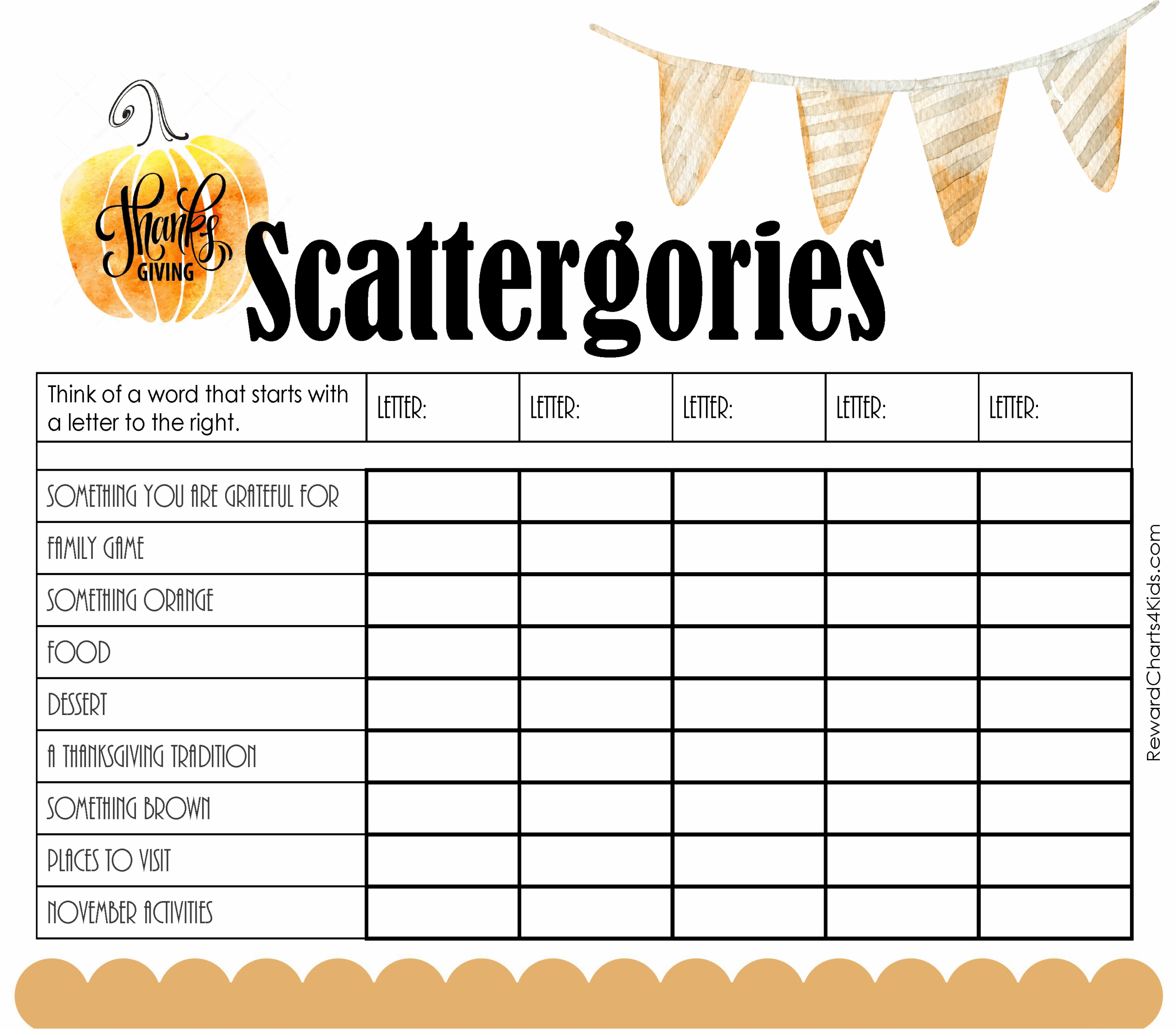 Car Theme Scattergories Lists Printable
