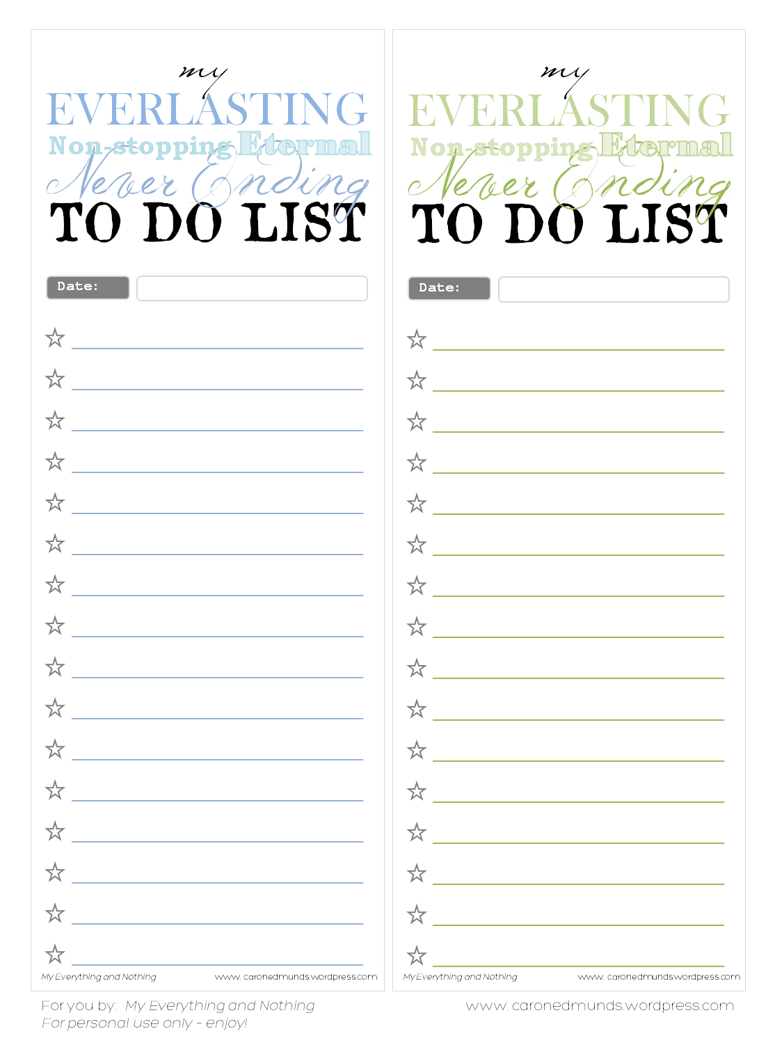 Free Printable To Do Lists My Everything Nothing