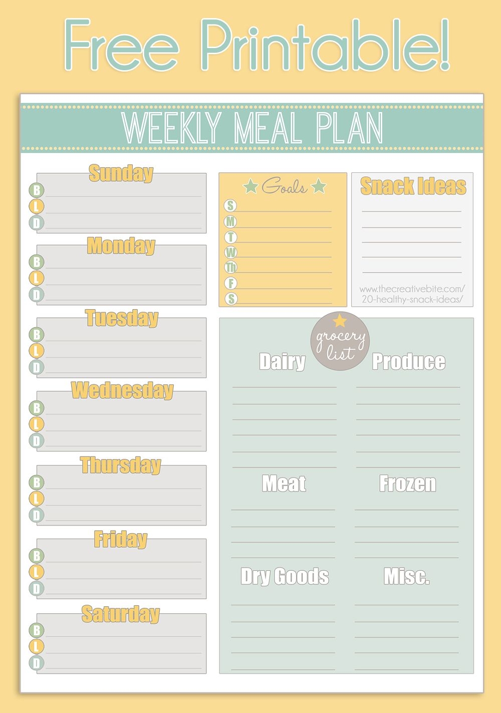 Free Printable Weekly Meal Planner Calendar Worksheets Library