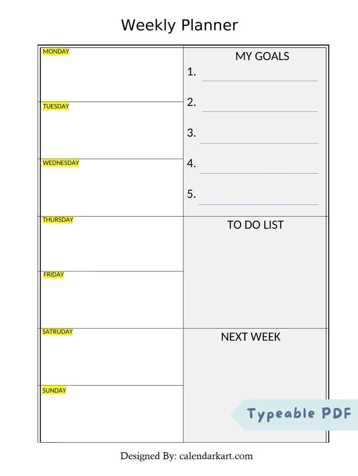 Large Weekly Planner Printable