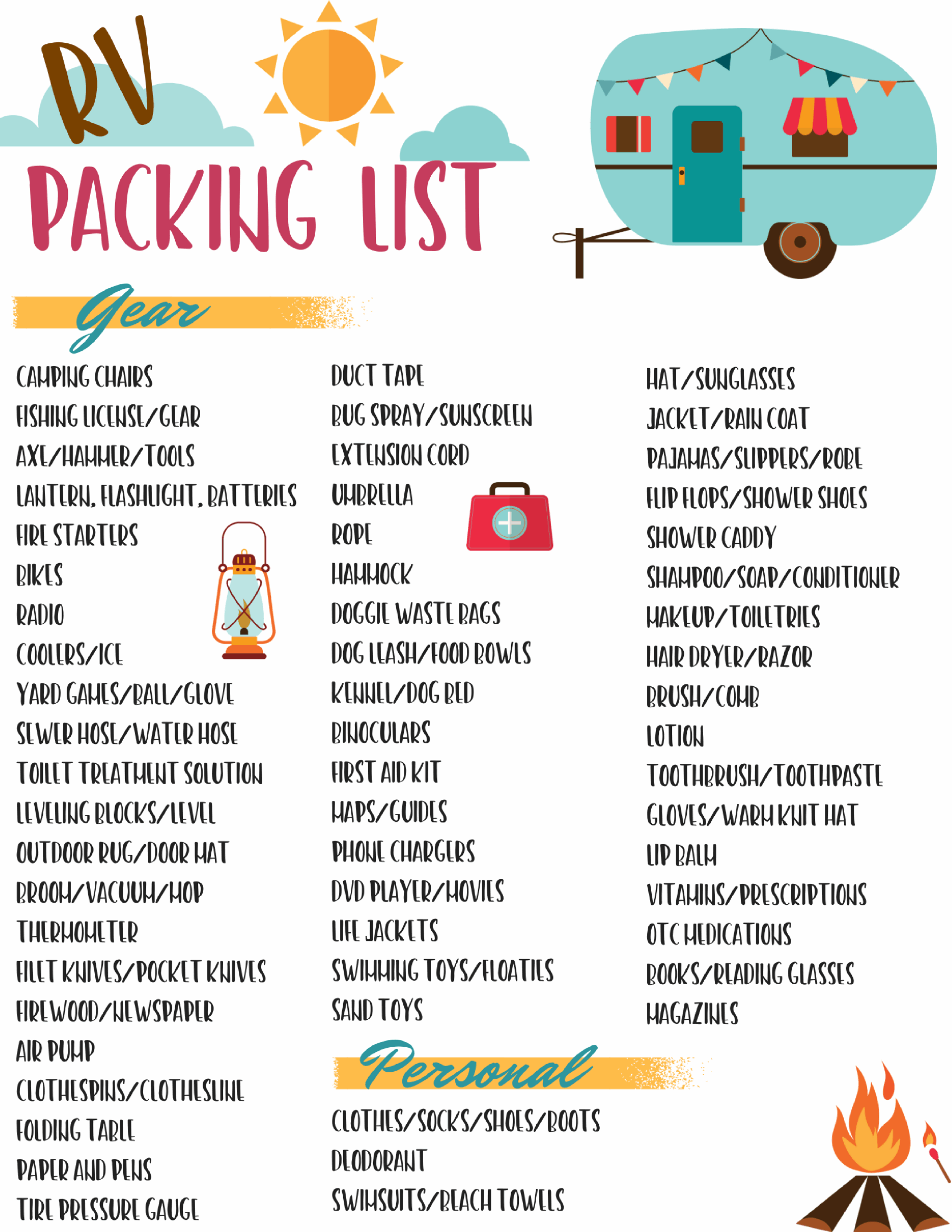 Free Rv Packing List Printable