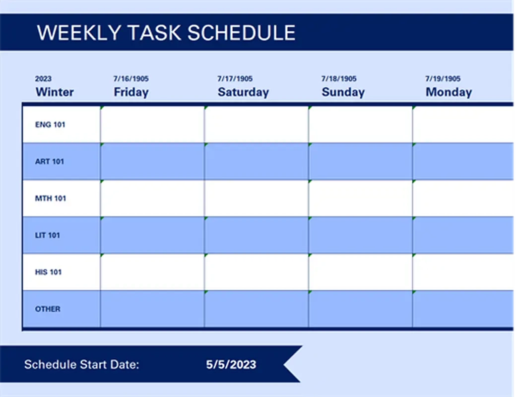 Free Excel Printable Weekly Planner