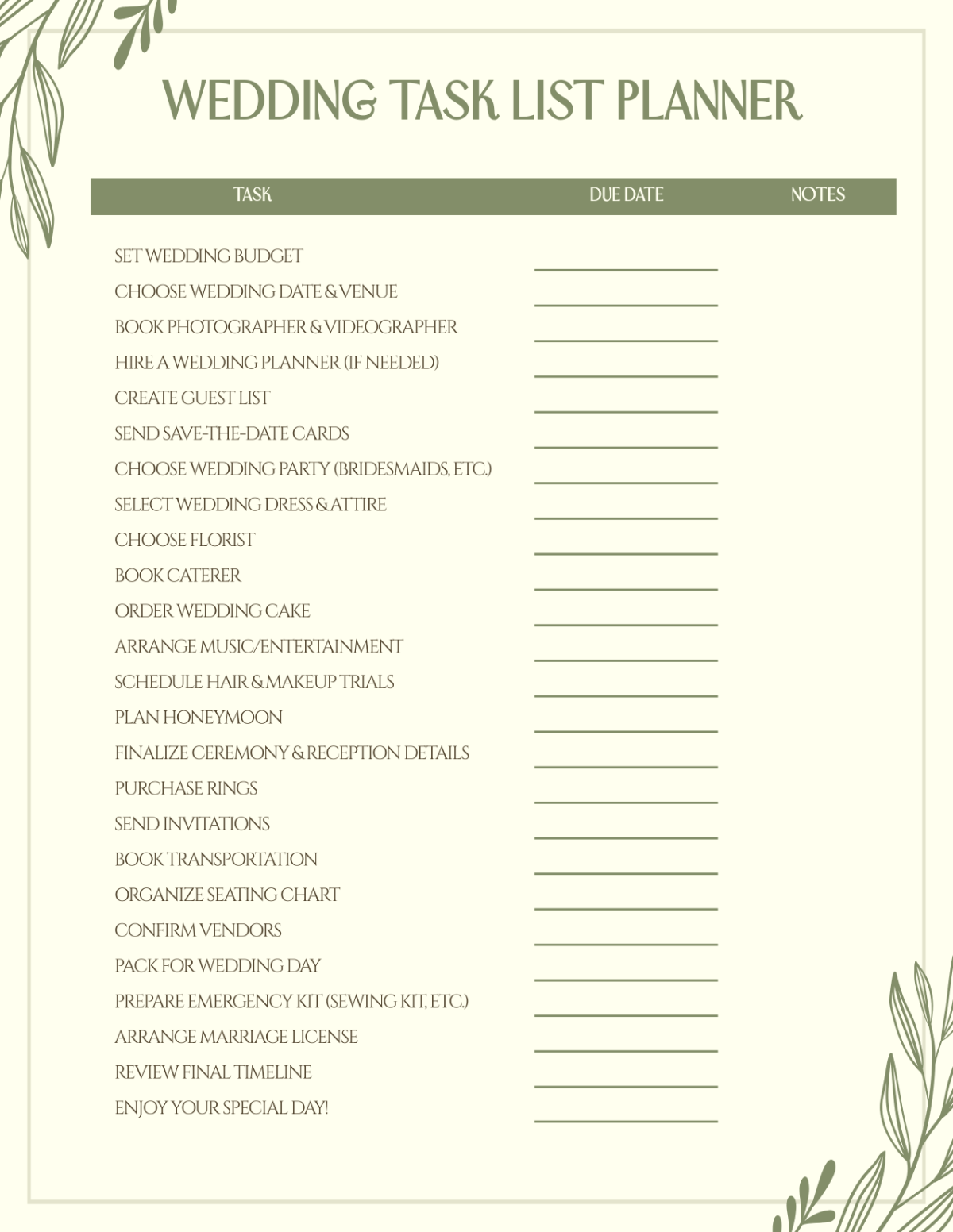 Printable Free Wedding Planners Organizer